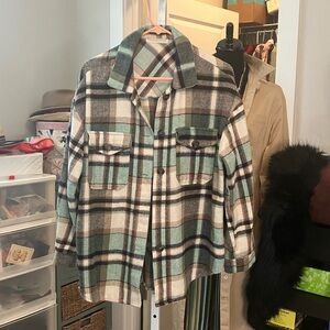 Plaid Utility Jacket in Green, Black, and White